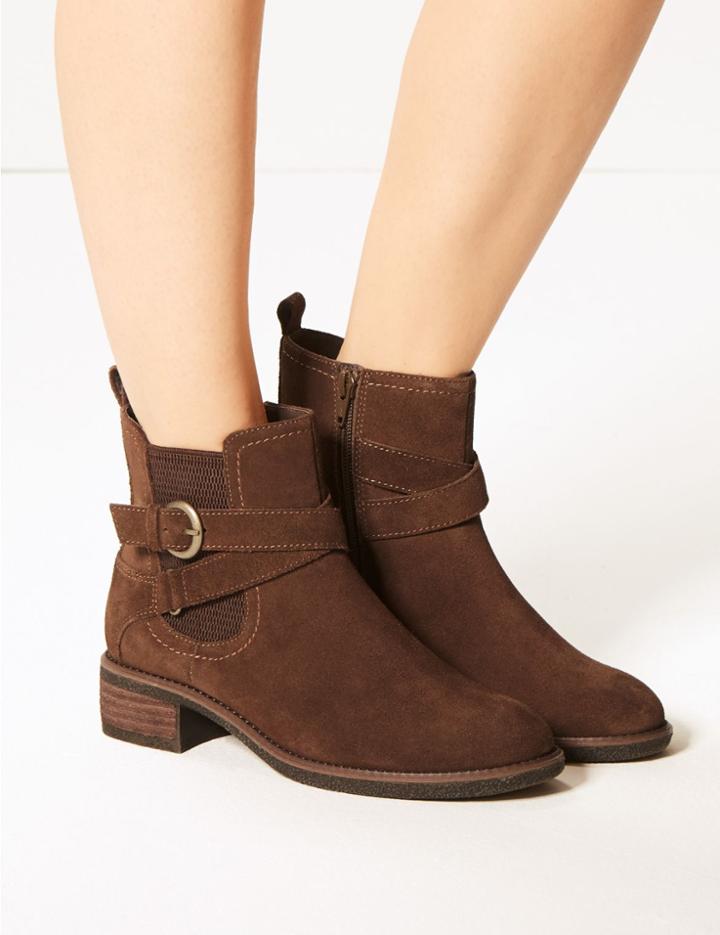 Marks & Spencer Wide Fit Suede Chelsea Ankle Boots Dark Tan