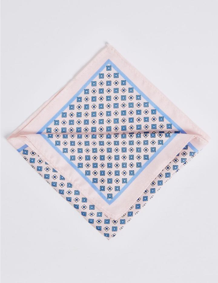 Marks & Spencer Pure Silk Geometric Print Pocket Square Pale Pink Mix