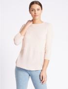 Marks & Spencer Pure Cotton Round Neck 3/4 Sleeve Jumper Soft Pink