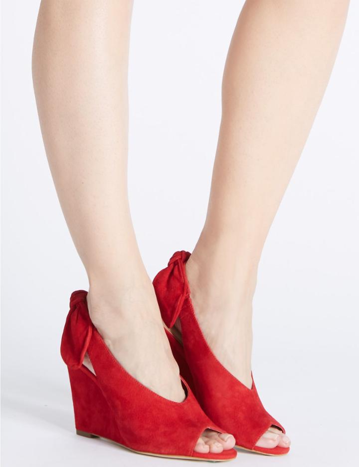 Marks & Spencer Leather Wedge Heel Bow Back Sandals Red