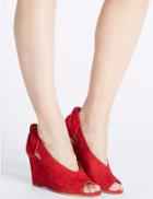 Marks & Spencer Leather Wedge Heel Bow Back Sandals Red