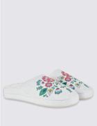 Marks & Spencer Printed Cross Stitch Mule Slippers White Mix