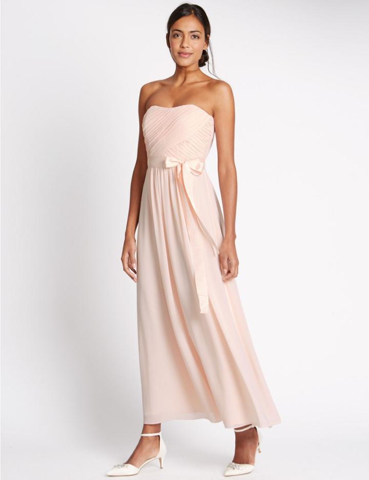 Marks & Spencer Strapless Pleated Maxi Dress With Belt Blush Pink