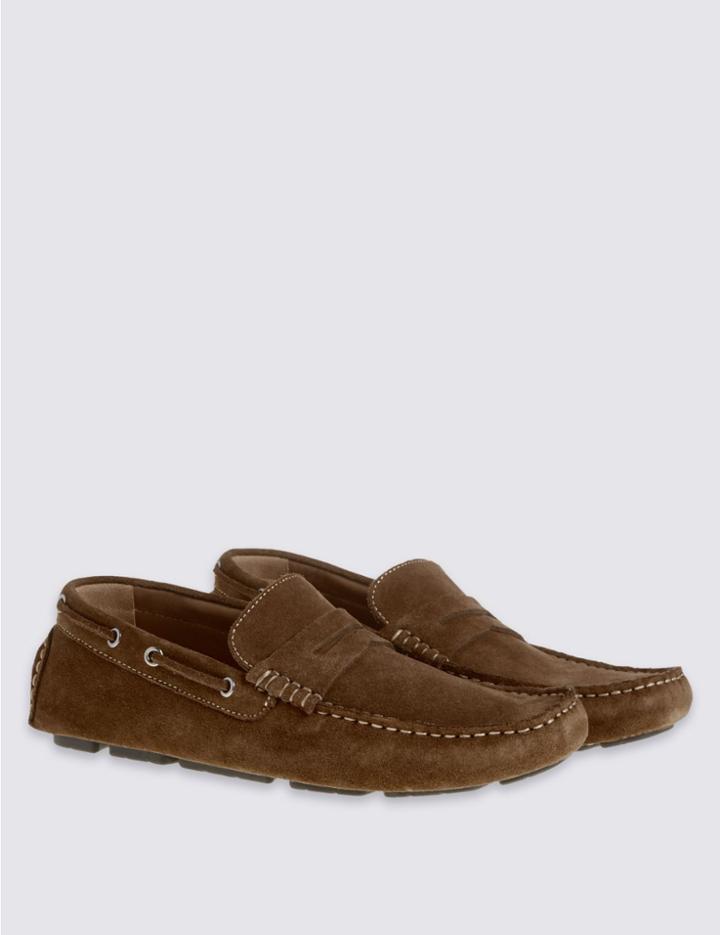 Marks & Spencer Suede Driver Slip-on Shoes Brown