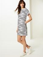 Marks & Spencer Pure Cotton Striped T-shirt Dress Ivory Mix