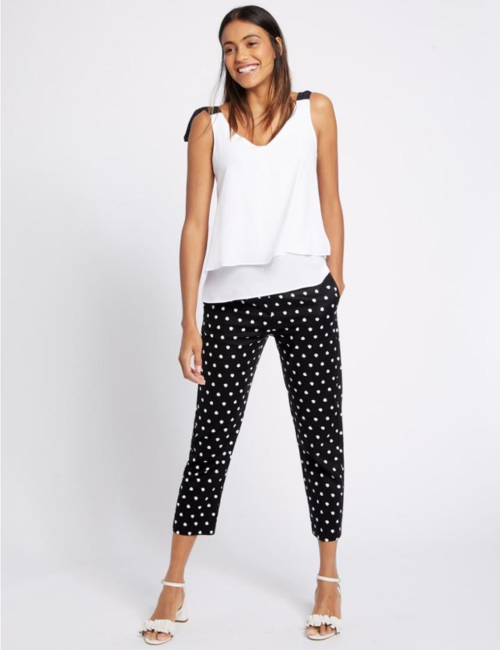 Marks & Spencer Cotton Rich Spotted Slim Leg Trousers Black Mix