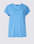 Marks & Spencer Striped V-neck Short Sleeve T-shirt Cornflower