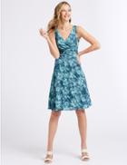 Marks & Spencer Cotton Blend Burnout Print Dress Blue Mix