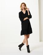Marks & Spencer Textured 3/4 Sleeve Relaxed Mini Dress Black
