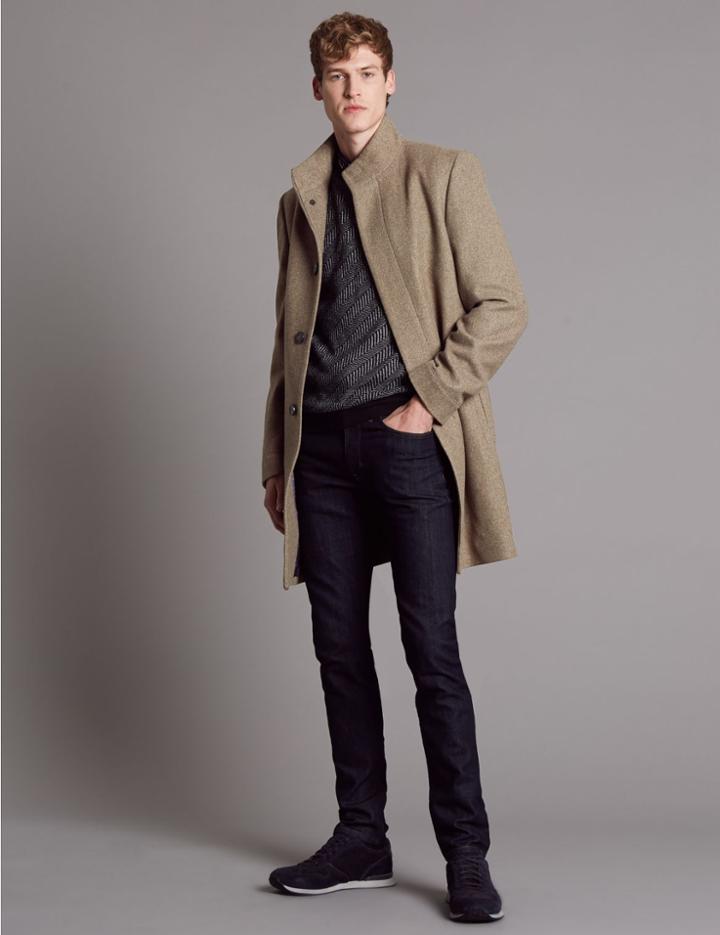 Marks & Spencer Wool Blend Funnel Neck Coat Neutral