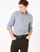 Marks & Spencer Tailored Fit Mini Gingham Easy Iron Shirt Green Mix