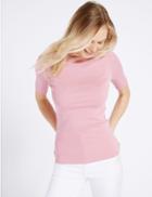 Marks & Spencer Pure Cotton Slash Neck Half Sleeve T-shirt Pink