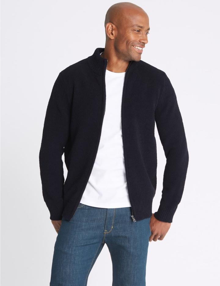 Marks & Spencer Chenille Zipped Through Cardigan Navy