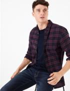Marks & Spencer Brushed Cotton Check Flannel Shirt Purple Mix
