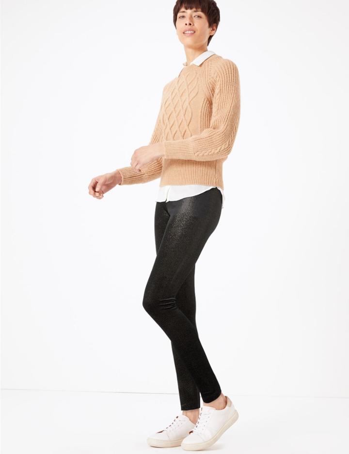 Marks & Spencer Velvet Glittery Herringbone Leggings Black Mix