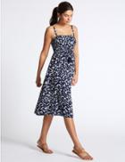 Marks & Spencer Shirred Printed Midi Dress Blue Mix