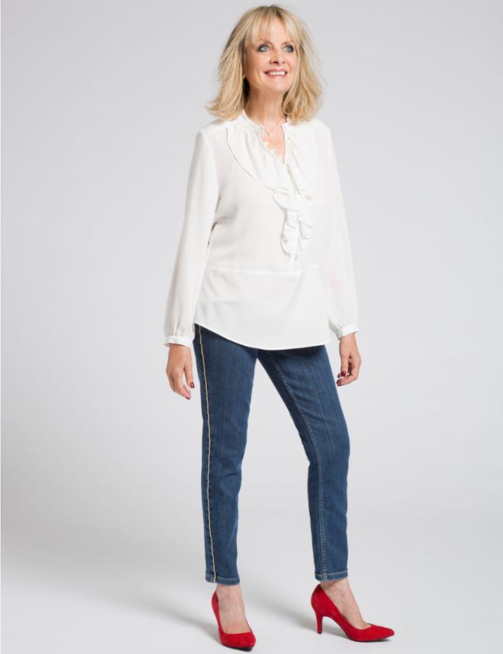 Marks & Spencer Ruffle Round Neck Long Sleeve Blouse Ivory