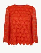 Marks & Spencer Lace Round Neck Long Sleeve Shell Top Mango