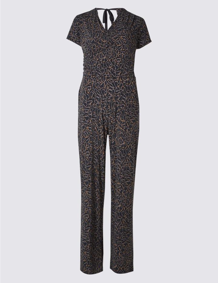 Marks & Spencer Animal Print Short Sleeve Jumpsuit Black Mix