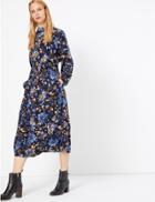 Marks & Spencer Floral Waisted Midi Dress Black Mix