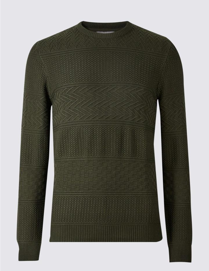 Marks & Spencer Pure Cotton Gansey Textured Jumper Bark