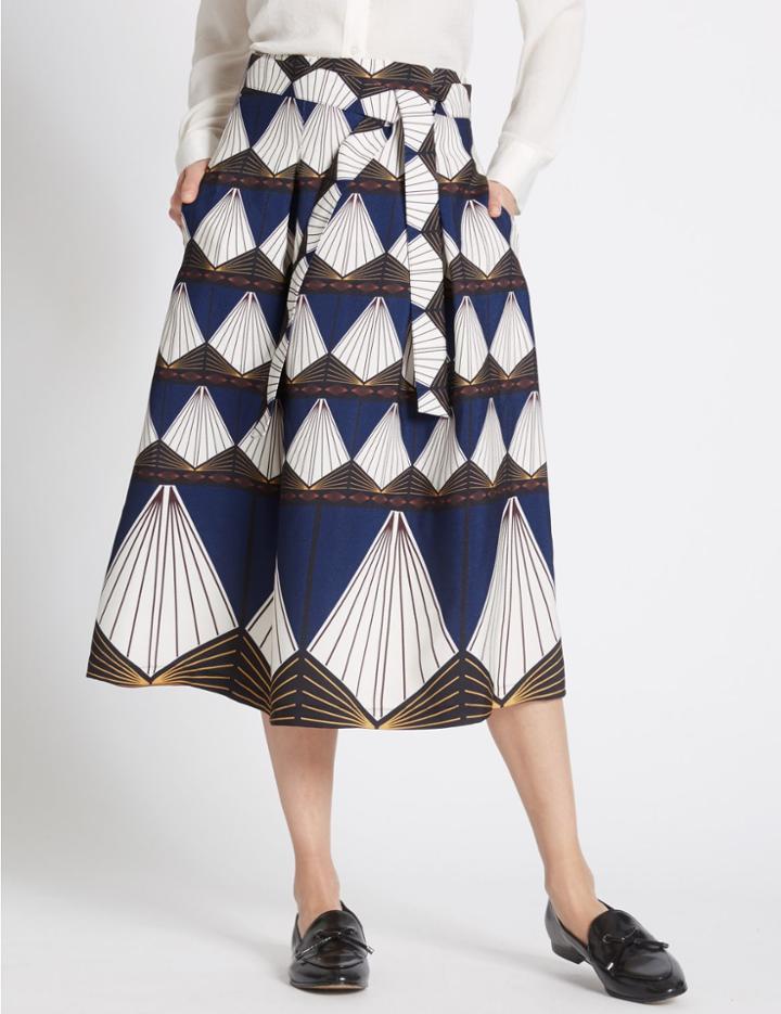 Marks & Spencer Diamond Print A-line Skirt Blue Mix