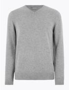 Marks & Spencer Extra Fine Lambswool V-neck Jumper Mid Grey