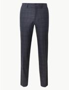 Marks & Spencer Skinny Fit Checked Flat Front Trousers Navy