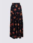 Marks & Spencer Floral Print Crinkle Full Maxi Skirt Navy Mix
