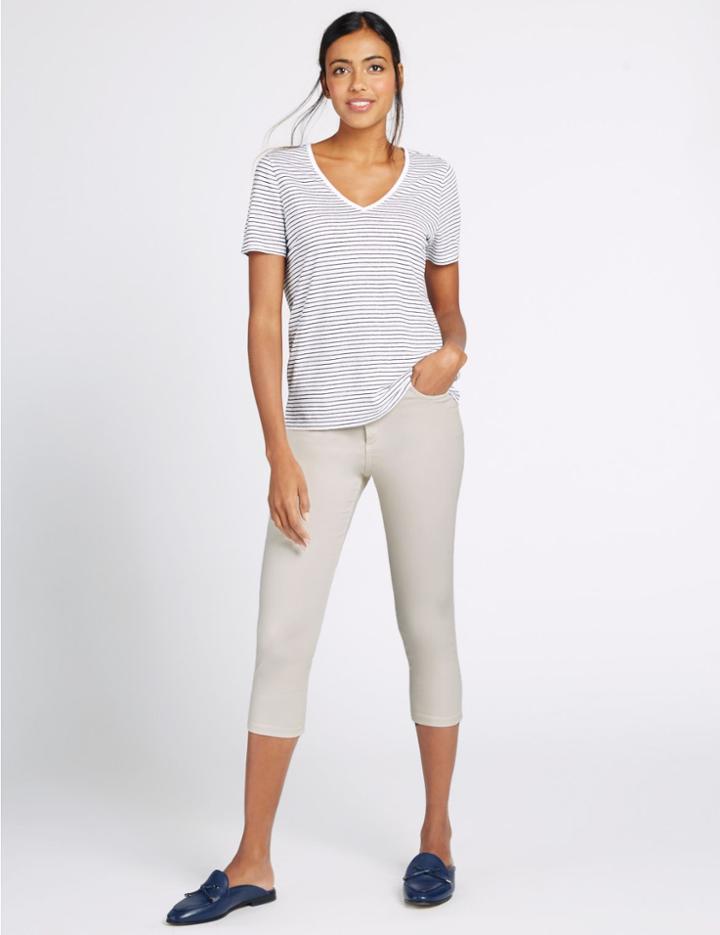 Marks & Spencer Mid Rise Cropped Skinny Leg Jeans Natural
