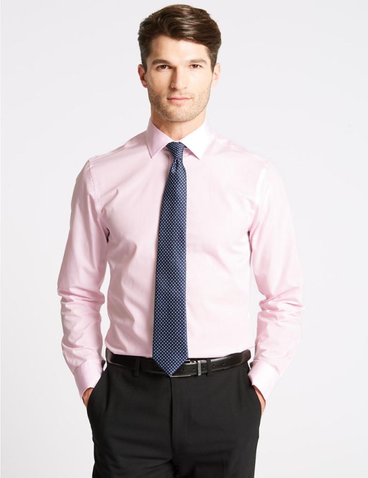 Marks & Spencer Cotton Blend Easy To Iron Slim Fit Shirt Pink
