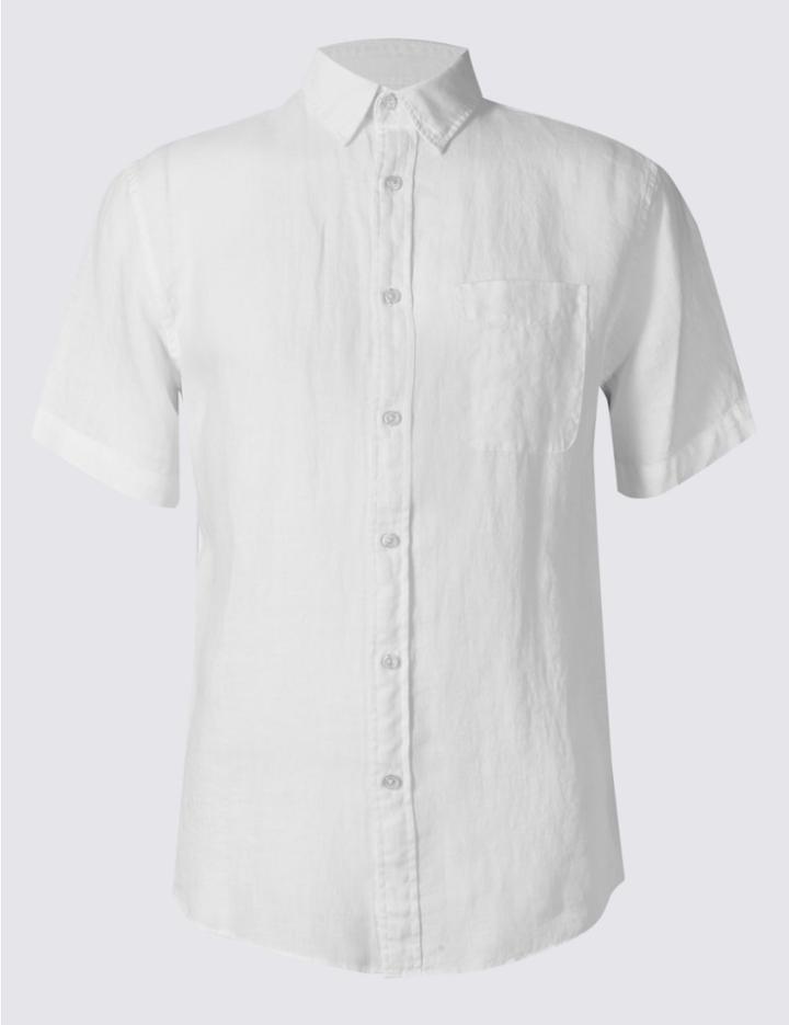 Marks & Spencer Linen Rich Slim Fit Shirt With Pocket White