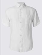 Marks & Spencer Linen Rich Slim Fit Shirt With Pocket White