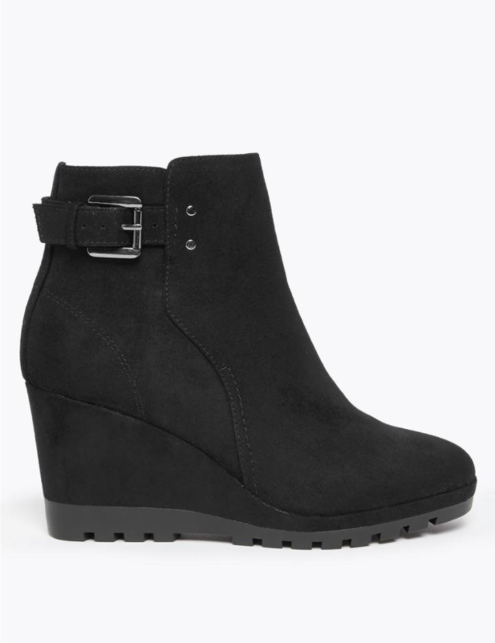 Marks & Spencer Buckle Strap Wedge Ankle Boots Black