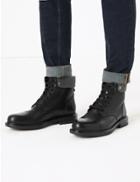 Marks & Spencer Leather Felt Collar Toe Cap Casual Boots Black