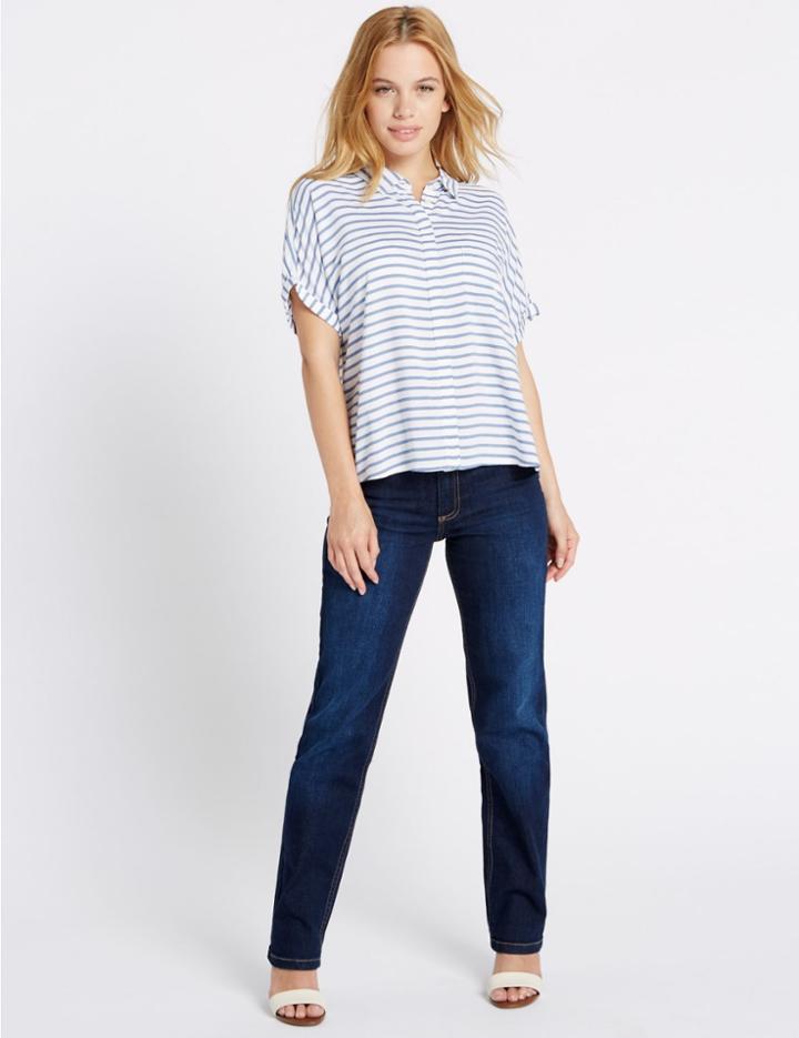 Marks & Spencer Petite Mid Rise Straight Leg Jeans Medium Indigo