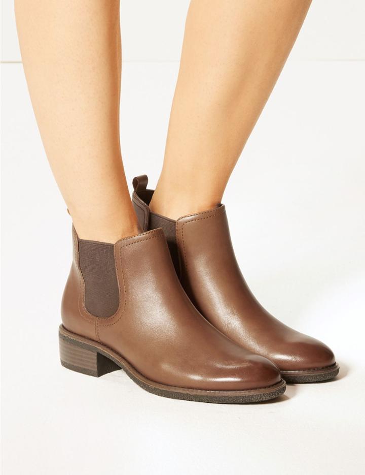 Marks & Spencer Leather Chelsea Ankle Boots Tan