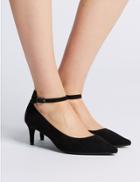 Marks & Spencer Wide Fit Kitten Heel Ankle Strap Court Shoes Black