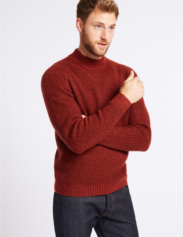 Marks & Spencer Supersoft High Neck Jumper With Wool Rust