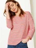 Marks & Spencer Petite Striped Round Neck T-shirt Red Mix