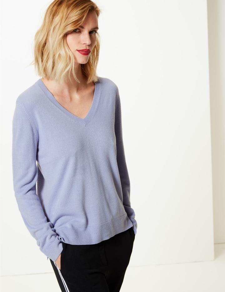 Marks & Spencer Cashmilon&trade; V-neck Jumper Cornflower