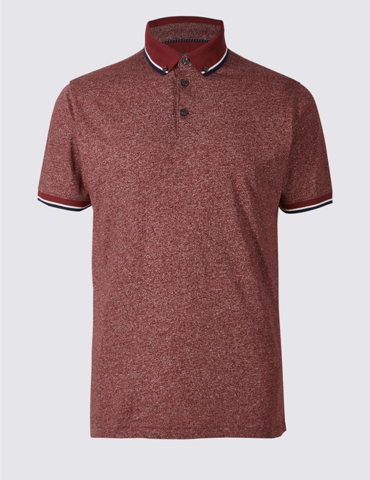 Marks & Spencer Cotton Blend Textured Polo Shirt Cranberry