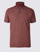 Marks & Spencer Cotton Blend Textured Polo Shirt Cranberry