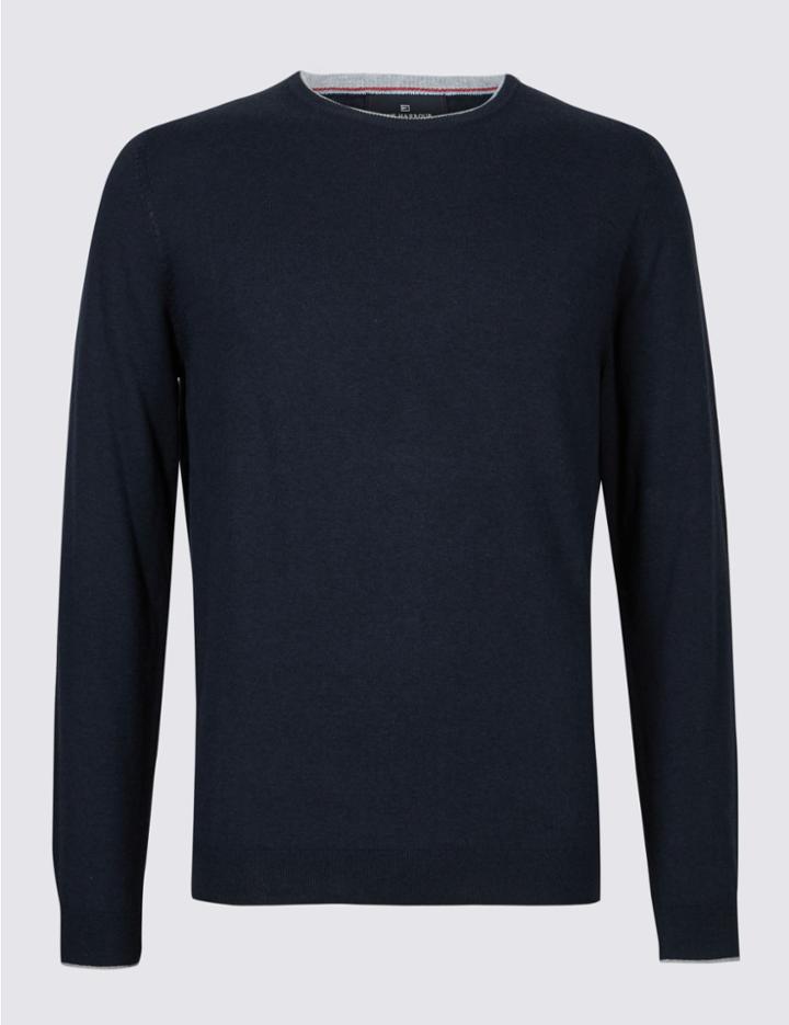 Marks & Spencer Cotton Cashmere Blend Jumper Navy Mix