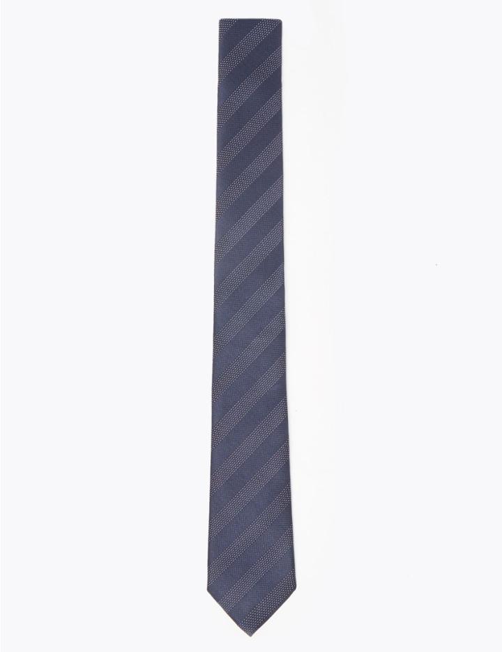 Marks & Spencer Skinny Textured Striped Tie Navy Mix