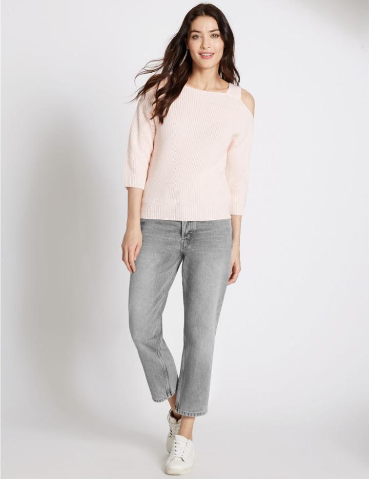 Marks & Spencer Mid Rise Cropped Straight Leg Jeans Light Grey