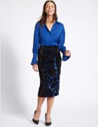 Marks & Spencer Embellished Sequin Pencil Midi Skirt Blue Mix