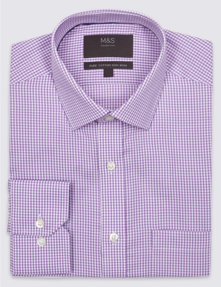 Marks & Spencer Pure Cotton Easy To Iron Regular Fit Shirt Lilac Mix