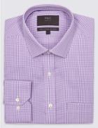 Marks & Spencer Pure Cotton Easy To Iron Regular Fit Shirt Lilac Mix