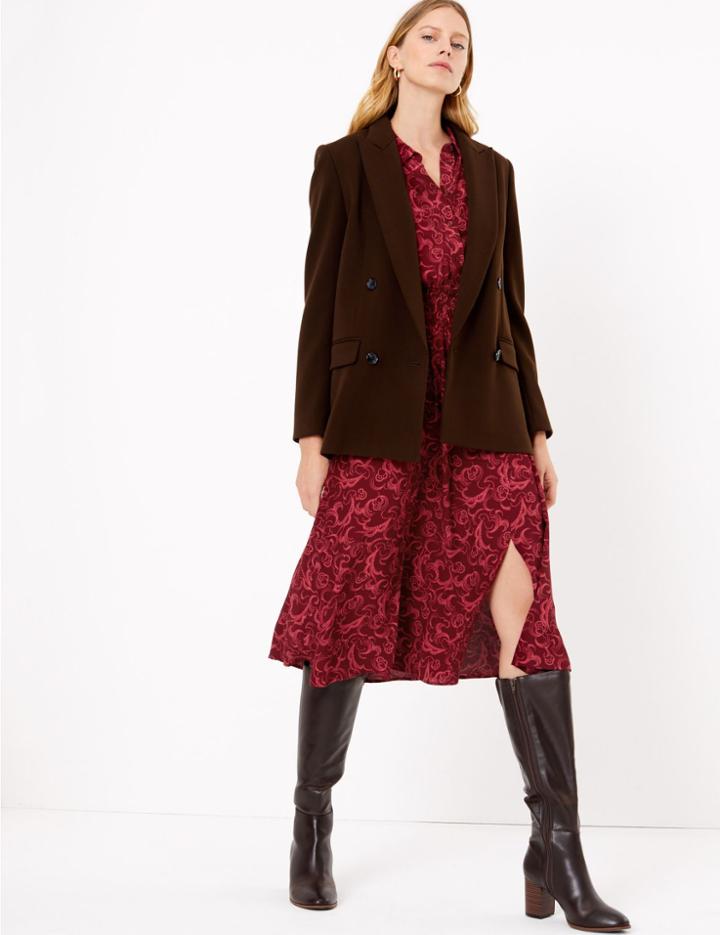 Marks & Spencer Swirl Print Waisted Midi Shirt Dress Mulberry Mix